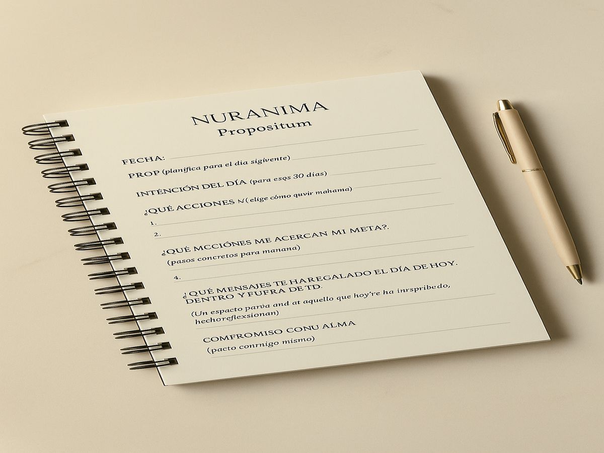Libreta NURANIMA Propositum abierta mostrando la estructura diaria